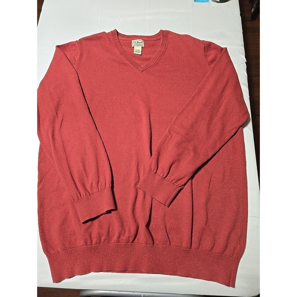 LL Bean‎ V Neck Sweater Men  2XL Tall Burnt Orange Cotton Cashmere Pullover Prep